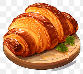 Croissant - Golden Croissant On Wooden Platter PNG
