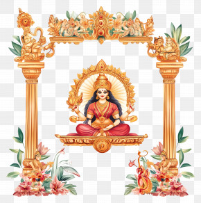 Durga Puja - Divine Goddess Illustration With Ornate Frame PNG