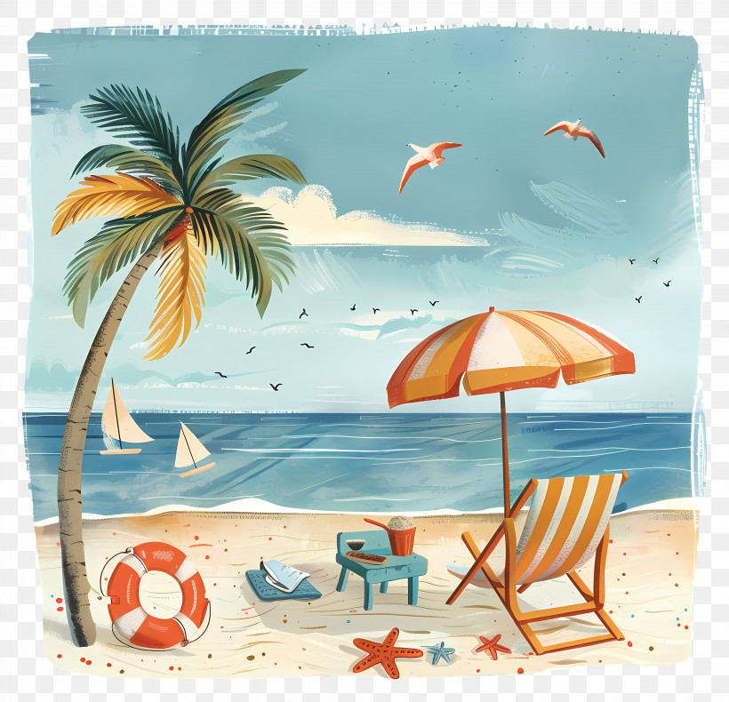 Summer Beach Scene - Tropical Beach And Summer Vacation Scene PNG