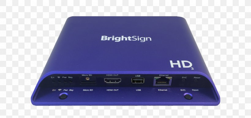 BRIGHTSIGN FULL HD HD1023 BrightSign HD223 Media Player Digital Signs Wireless Router, PNG, 1335x632px, 4k Resolution, Brightsign Hd223, Digital Signs, Electronic Device, Electronics Download Free