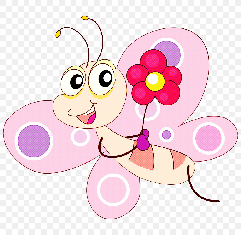 Pink Cartoon Butterfly Pollinator Sticker, PNG, 800x800px, Pink, Butterfly, Cartoon, Insect, Moths And Butterflies Download Free