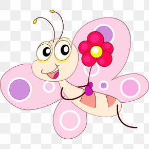 Pink Cartoon Butterfly Pollinator Sticker PNG