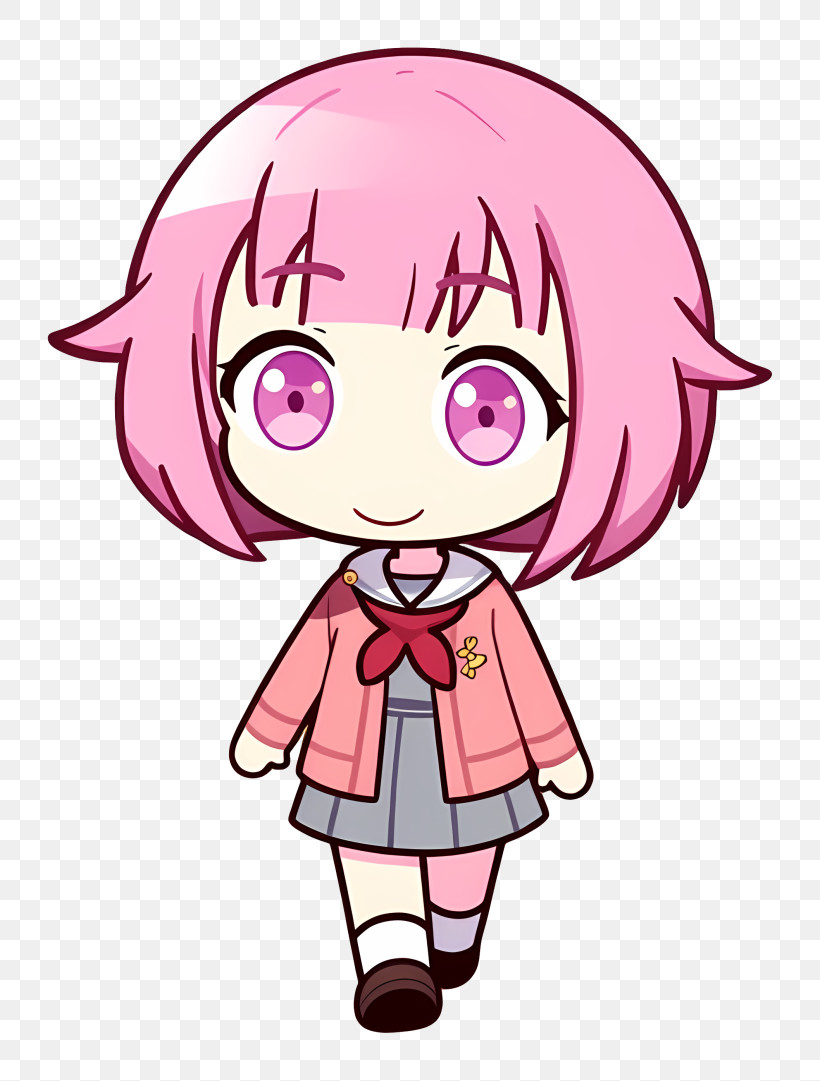 Cute Pink-Haired Chibi Girl PNG