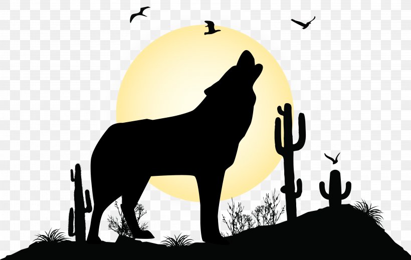 Gray Wolf Landscape Silhouette Illustration, PNG, 4554x2884px, Gray Wolf, Art, Black, Black And White, Carnivoran Download Free