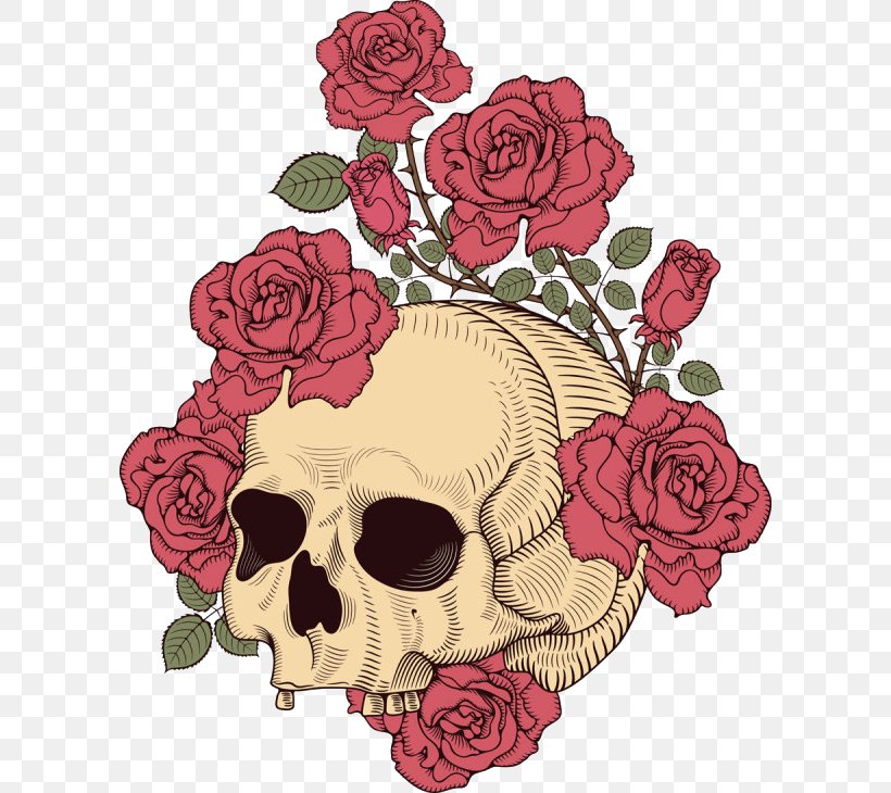 T-shirt Human Skull Symbolism Rose Illustration, PNG, 600x730px, Tshirt, Art, Bone, Cut Flowers, Death Download Free