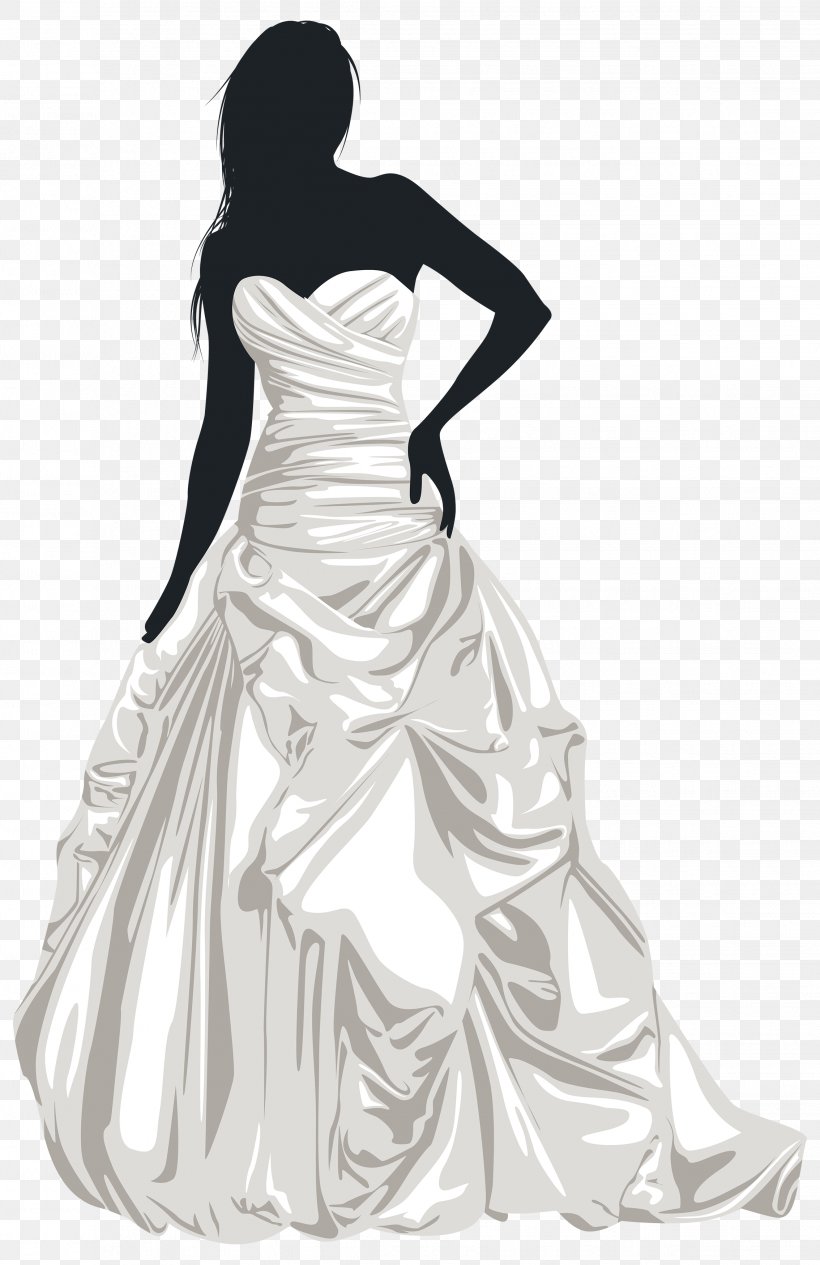 Bride Silhouette Wedding Dress Clip Art, PNG, 2268x3500px, Bride, Art, Black And White, Bridal Clothing, Bridal Party Dress Download Free