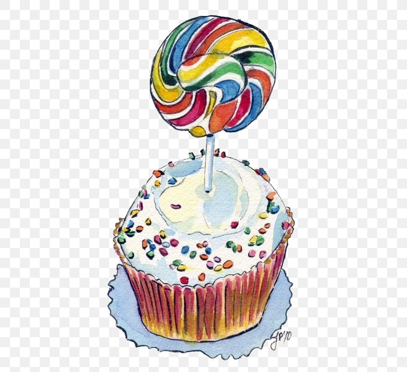 Lollipop Cupcake Watercolor Painting Illustration, PNG, 539x750px, Lollipop, Art, Artist, Baking Cup, Buttercream Download Free