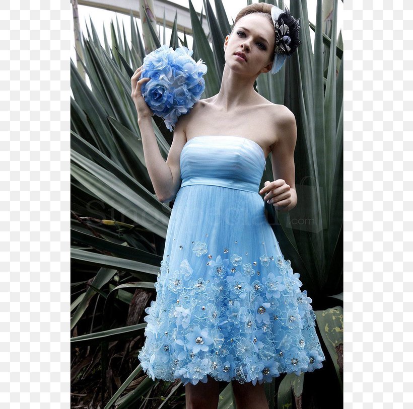 Cocktail Dress Wedding Dress Blue Formal Wear, PNG, 610x813px, Watercolor, Cartoon, Flower, Frame, Heart Download Free