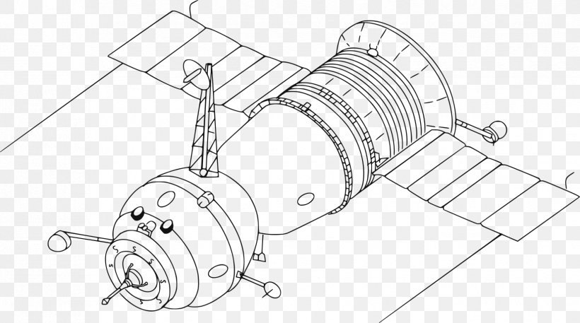 Soyuz Programme Soyuz 11 Apollo–Soyuz Test Project Soyuz 7K-T, PNG, 1651x922px, Soyuz Programme, Artwork, Auto Part, Black And White, Docking And Berthing Of Spacecraft Download Free