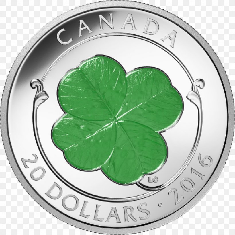 Four-leaf Clover Silver Coin Shamrock, PNG, 1024x1024px, Fourleaf Clover, Clover, Coin, Coin Collecting, Dollar Coin Download Free