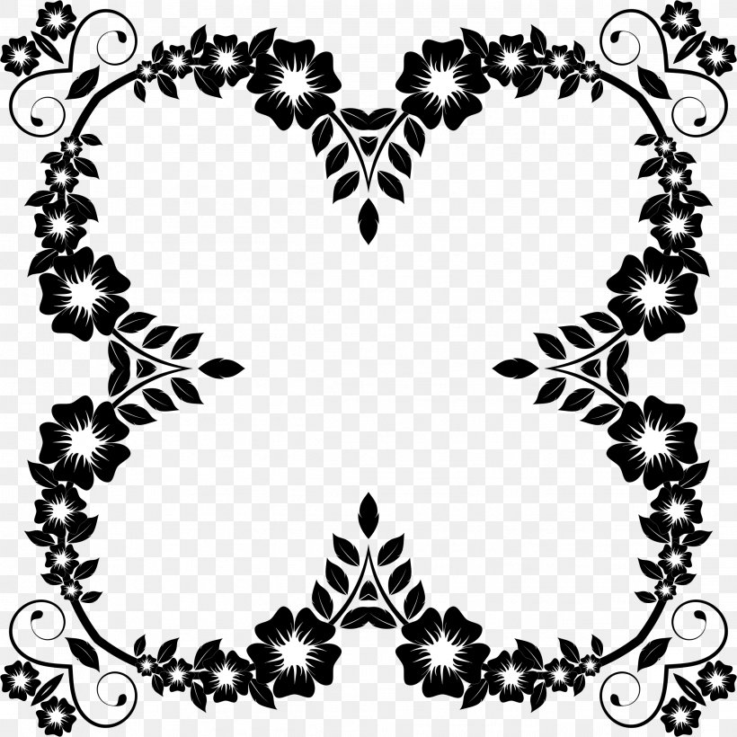 Flower Black And White Picture Frames Clip Art, PNG, 2322x2322px, Flower, Black, Black And White, Branch, Flora Download Free