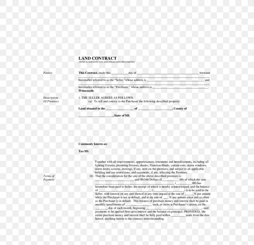 Land Contract Standard Form Contract Mortgage Loan, PNG, 612x792px, Land Contract, Area, Assignment, Black And White, Contract Download Free