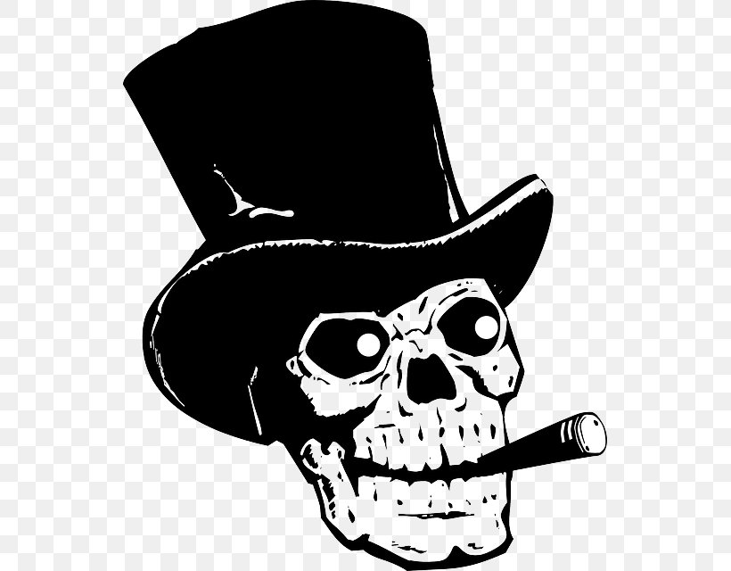 Top Hat Skull Clip Art, PNG, 543x640px, Top Hat, Black And White, Bone, Cowboy Hat, Drawing Download Free