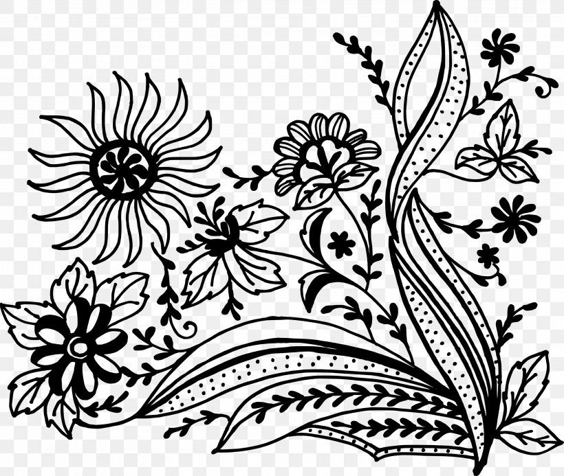 Visual Arts Floral Design Flower, PNG, 2932x2479px, Art, Area, Artwork, Black, Black And White Download Free