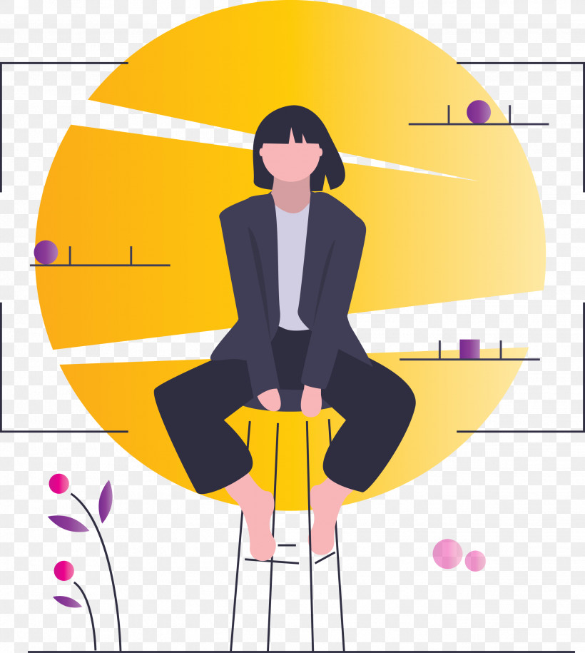 Modern Girl, PNG, 2686x3000px, Modern Girl, Black Hair, Cartoon, Line, Yellow Download Free