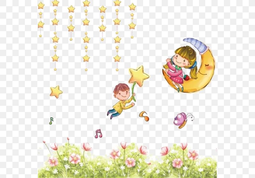Child Moon, PNG, 575x572px, Watercolor, Cartoon, Flower, Frame, Heart Download Free