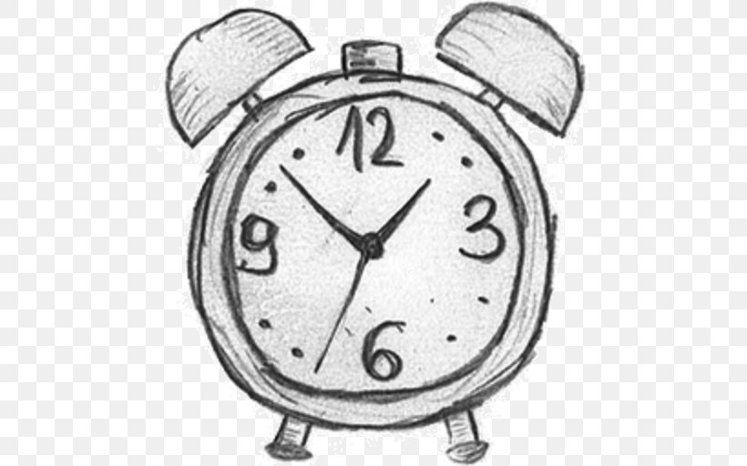 Alarm Clocks Drawing Flip Clock Sketch, PNG, 512x512px, Alarm Clocks, Aiguille, Alarm Clock, Black And White, Cartoon Download Free
