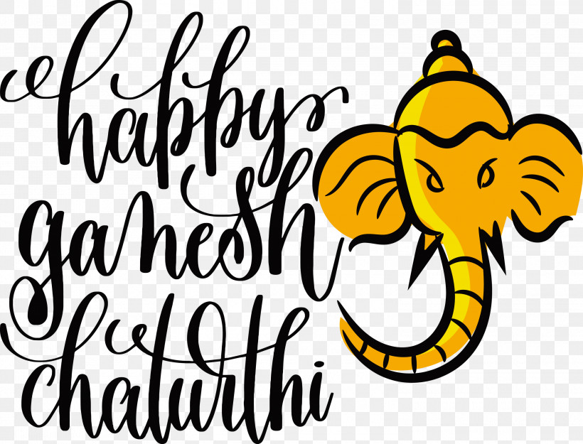 Happy Ganesh Chaturthi, PNG, 3000x2290px, Happy Ganesh Chaturthi, Drawing, Elephant, Hathi Jr, Lettering Download Free