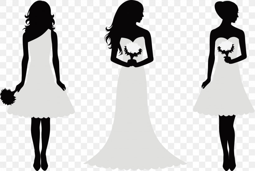 Decorative Silhouette Bride And Bridesmaids, PNG, 2339x1570px, Watercolor, Cartoon, Flower, Frame, Heart Download Free