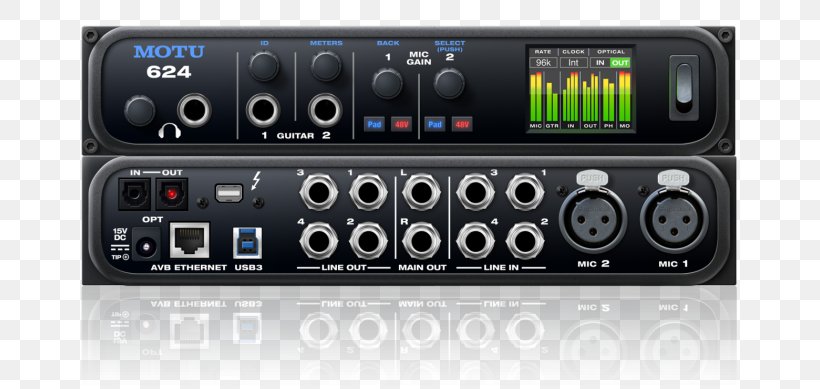 MOTU 624 Mark Of The Unicorn Audio Thunderbolt Interface, PNG, 743x389px, Motu 624, Audio, Audio Equipment, Audio Receiver, Audio Video Bridging Download Free