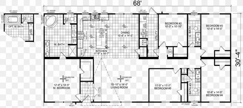 Floor Plan Mobile Home House Manufactured Housing, PNG, 870x389px, Floor Plan, Architecture, Area, Bedroom, Black And White Download Free