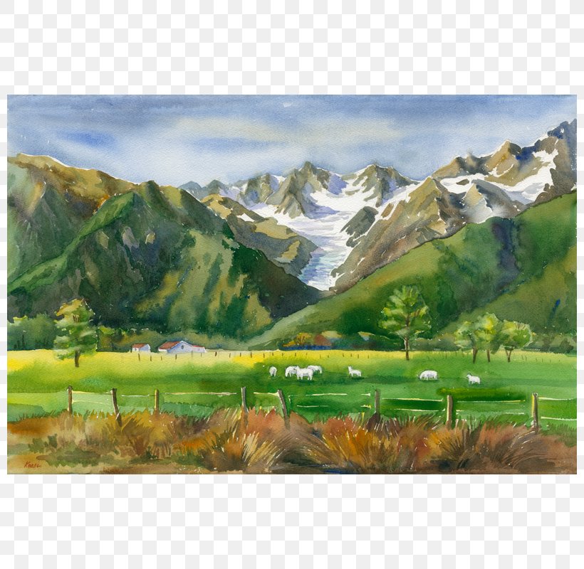 Fox Glacier Watercolor Painting Mount Scenery, PNG, 800x800px, Fox Glacier, Acrylic Paint, Art, Ecoregion, Ecosystem Download Free