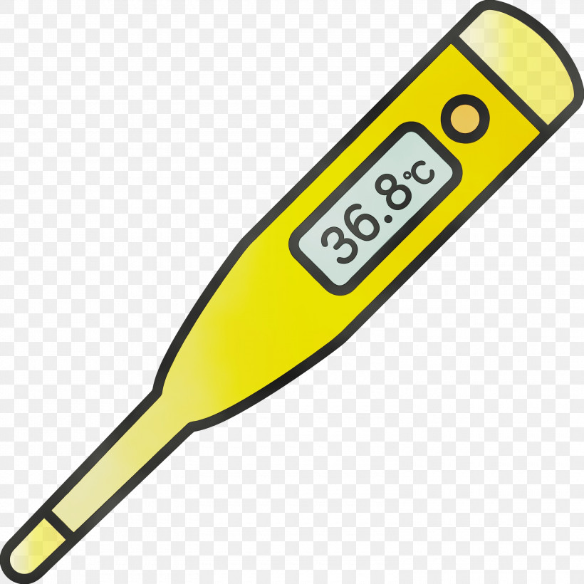 Yellow Softball Bat, PNG, 3000x3000px, Thermometer, Paint, Softball Bat, Watercolor, Wet Ink Download Free