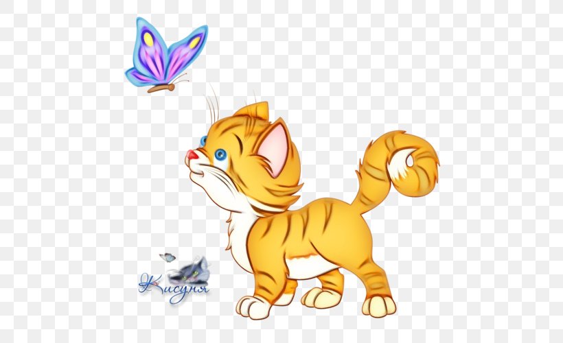 Cat Kitten Drawing Cuteness Transparency, PNG, 500x500px, Watercolor, Animal Figure, Animation, Cartoon, Cat Download Free