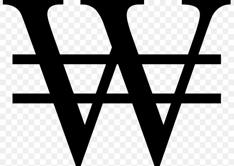 Won Sign South Korean Won Currency Symbol Character, PNG, 800x584px, Won Sign, Area, Black, Black And White, Brand Download Free