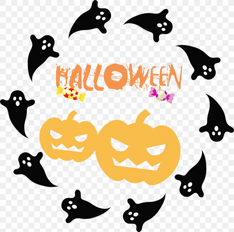 Cat Logo Yellow Text Beak, PNG, 3000x2971px, Happy Halloween, Beak, Cat, Logo, Paint Download Free