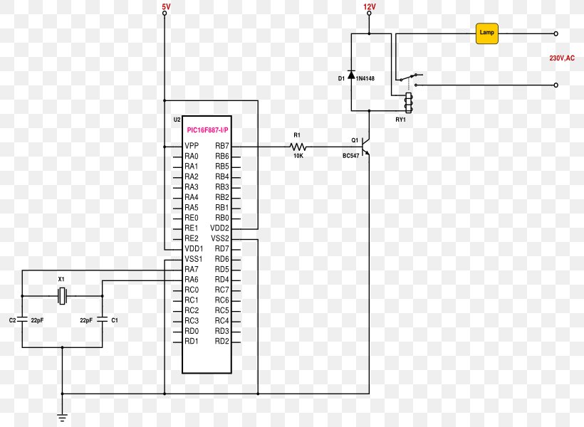 Relay PIC Microcontroller Schematic Electrical Switches, PNG, 800x600px, Relay, Area, Control System, Diagram, Drawing Download Free