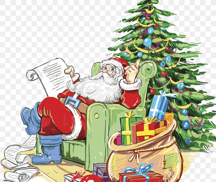 Santa Claus Christmas Tree Gift Christmas Eve Illustration, PNG, 1320x1115px, Santa Claus, Art, Cartoon, Christmas, Christmas Decoration Download Free