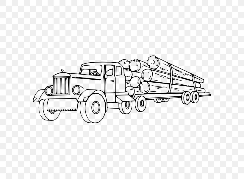 Car Logging Truck Pickup Truck Mack Trucks, PNG, 600x600px, Car, Artwork, Auto Part, Automotive Design, Black And White Download Free