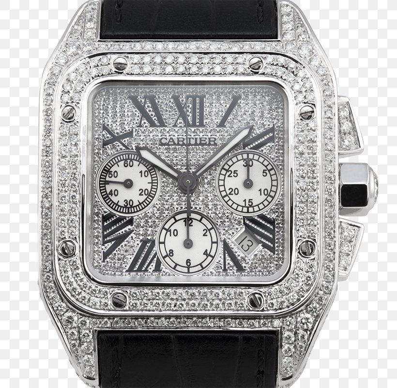 Cartier Santos 100 Watch Chronograph Diamond, PNG, 800x800px, Cartier Santos 100, Bling Bling, Brand, Cartier, Chronograph Download Free