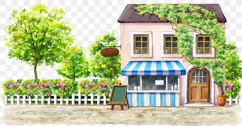 Coffee Cafe Cartoon Drawing Illustration, PNG, 1191x623px, Cartoon, Architecture, Cottage, Facade, Fukei Download Free