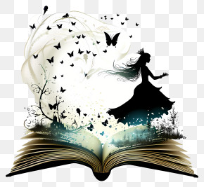 Tell A Fairy Tale Day - Magical Book With Fairy And Butterflies PNG