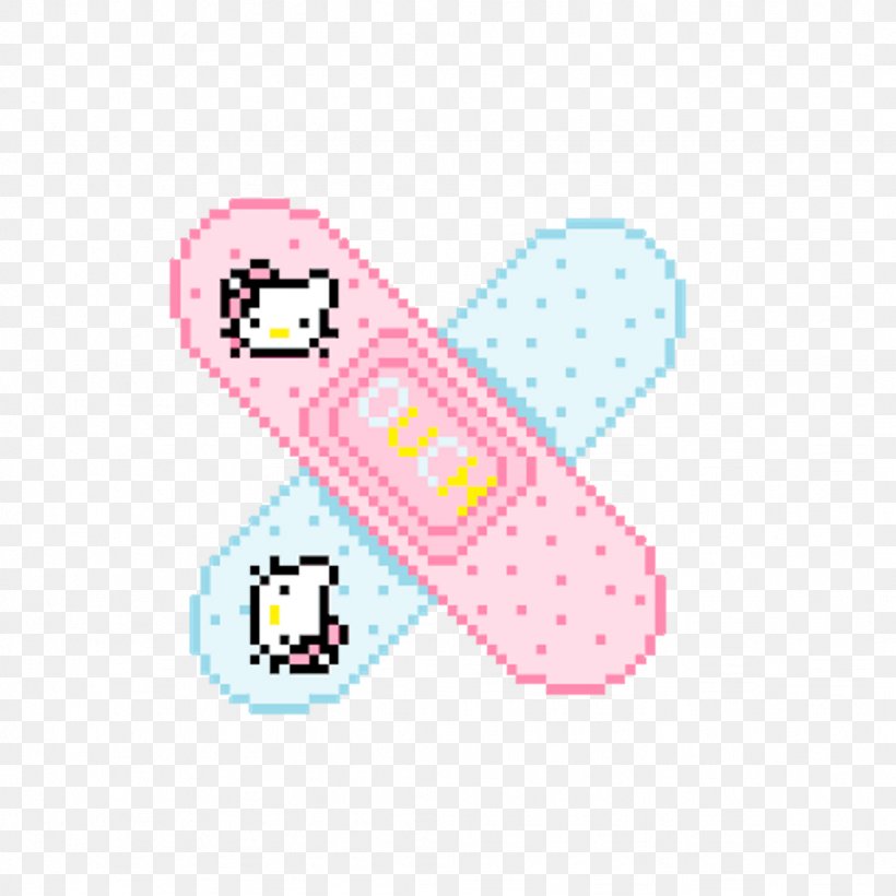 Hello Kitty Band-Aid Pixel Art Drawing Adhesive Bandage, PNG, 1024x1024px, Watercolor, Cartoon, Flower, Frame, Heart Download Free