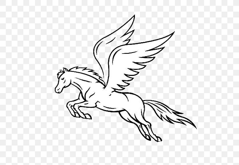 Horse Pegasus White Illustration, PNG, 567x567px, Horse, Beak, Bird, Black And White, Fauna Download Free