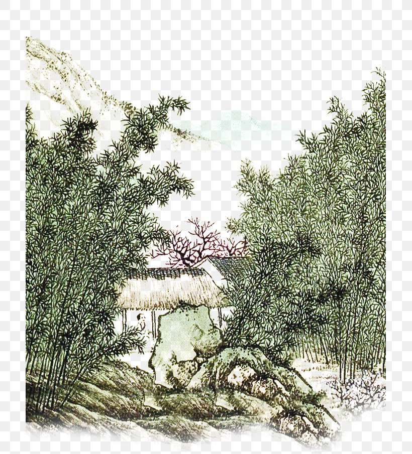 Ink Wash Painting Landscape, PNG, 717x905px, Ink Wash Painting, Branch, Ecosystem, Evergreen, Flower Download Free