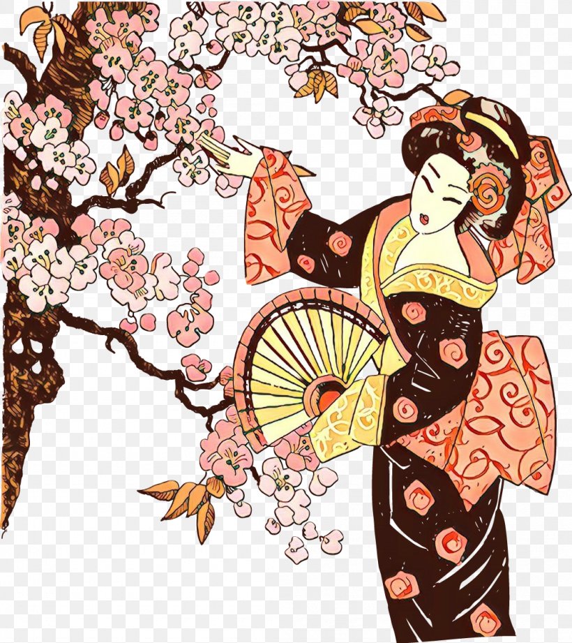Cherry Blossom, PNG, 1050x1180px, Cartoon, Blossom, Cherry Blossom, Costume, Geisha Download Free