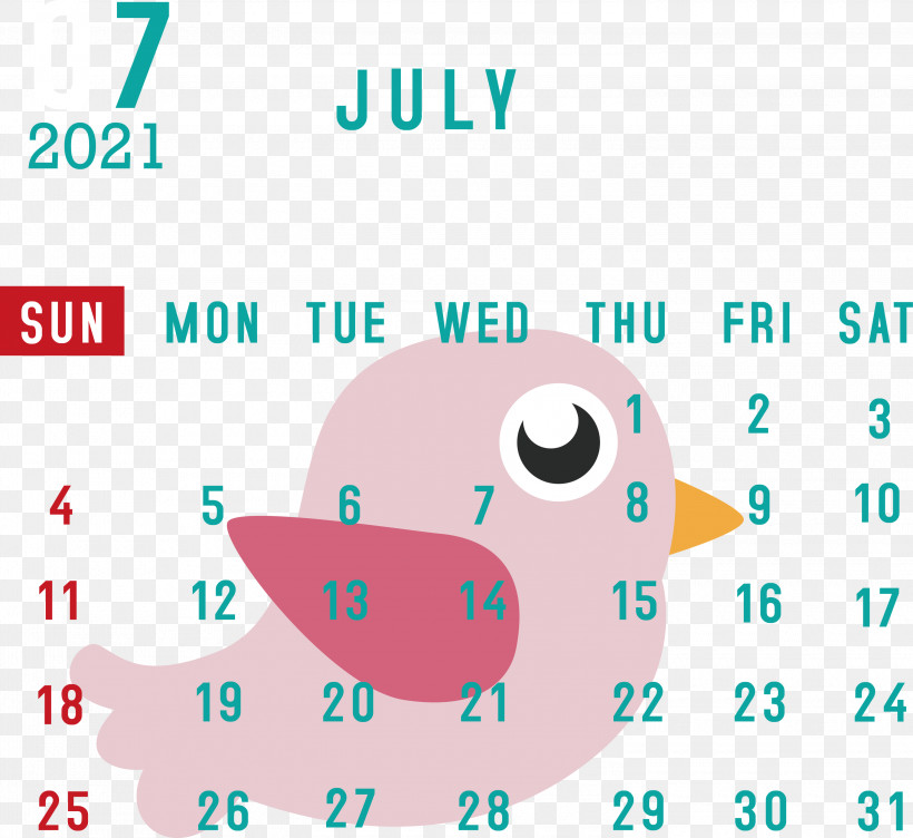 July 2021 Calendar July Calendar 2021 Calendar, PNG, 3000x2754px, 2021 Calendar, July Calendar, Beak, Cartoon, Diagram Download Free