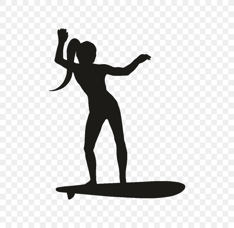 Silhouette Surfing Decal Female, PNG, 800x800px, Silhouette, Arm, Balance, Black And White, Decal Download Free