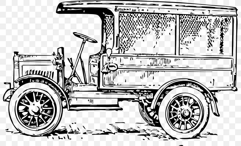 Vintage Car Pickup Truck Clip Art, PNG, 800x497px, Car, Antique Car, Automotive Design, Black And White, Box Truck Download Free