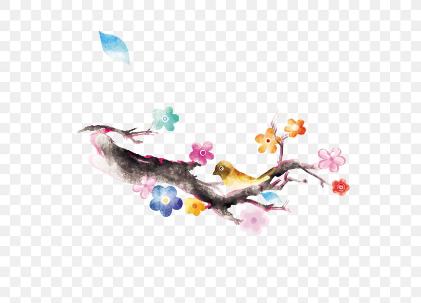 Flower Watercolor Painting Illustration, PNG, 591x591px, Flower, Art, Bird, Branch, Fictional Character Download Free