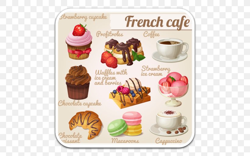 French Cuisine Coffee Ice Cream The French Cafe Cupcake, PNG, 512x512px, French Cuisine, Baking, Cake, Chocolate, Coffee Download Free