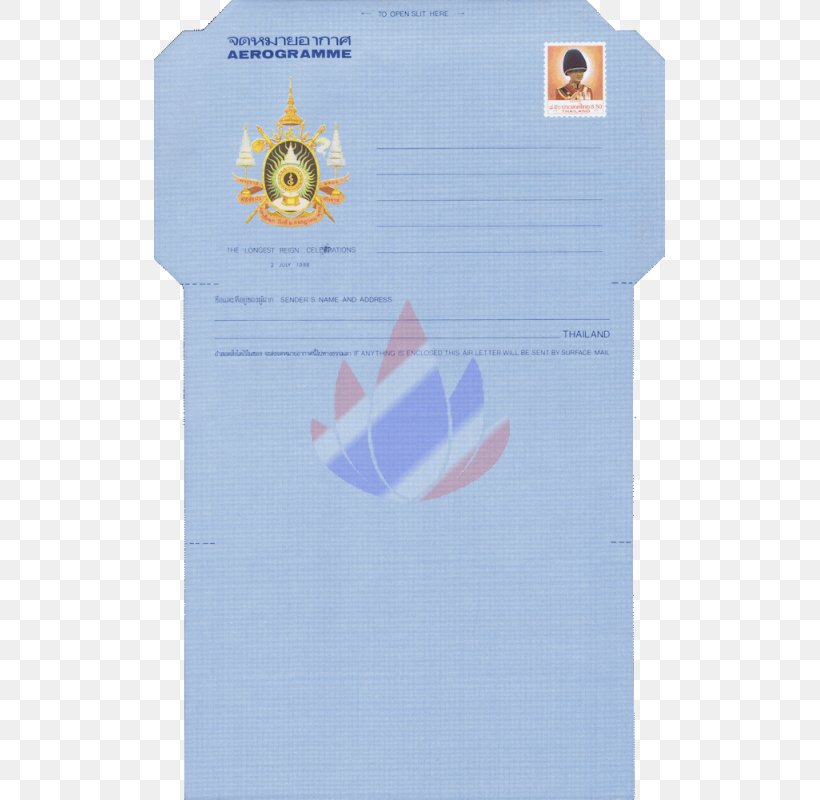 Paper Aerogram Envelope Postage Stamps Thailand, PNG, 800x800px, Paper, Aerogram, Blue, Cancellation, Electric Blue Download Free