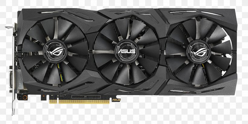 Graphics Cards & Video Adapters NVIDIA GeForce GTX 1070 Ti Republic Of Gamers ASUS GDDR5 SDRAM, PNG, 2500x1254px, Graphics Cards Video Adapters, Asus, Auto Part, Car Subwoofer, Computer Component Download Free