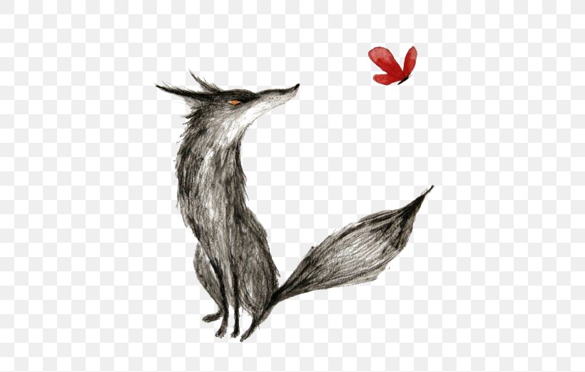 Grimms Fairy Tales Little Red Riding Hood Big Bad Wolf Gray Wolf Illustration, PNG, 507x521px, Grimms Fairy Tales, Beak, Big Bad Wolf, Bird, Black And White Download Free