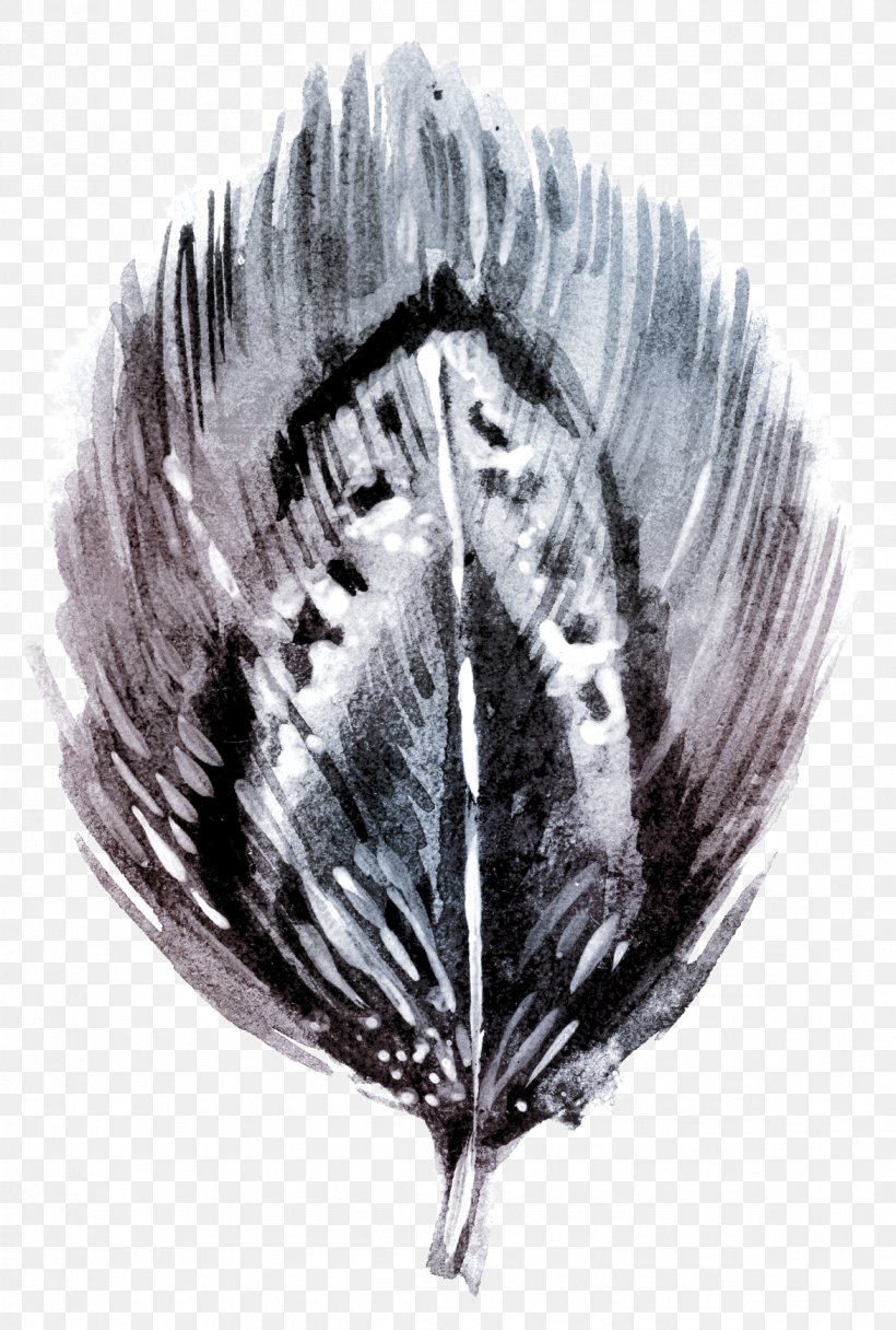 Black And White Watercolor Painting Feather, PNG, 1172x1739px, Black And White, Cartoon, Drawing, Feather, Leaf Download Free