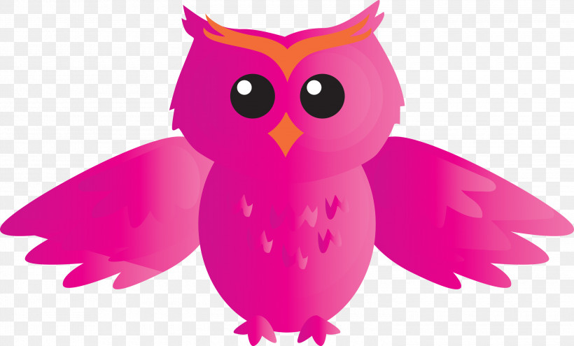 Owl Bird Pink Bird Of Prey Cartoon, PNG, 3000x1812px, Watercolor Owl, Animation, Beak, Bird, Bird Of Prey Download Free